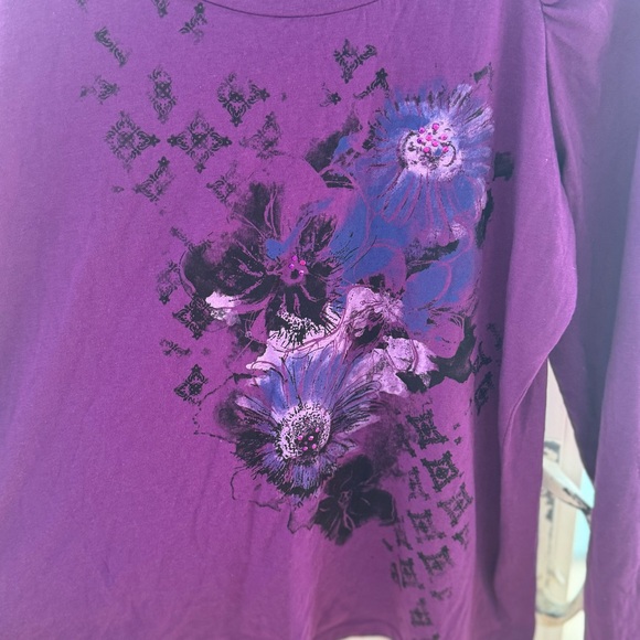 Faded Glory Purple Graphic Top Women's XL NWT Y2K Floral Butterfly Long Sleeve - Picture 6 of 6